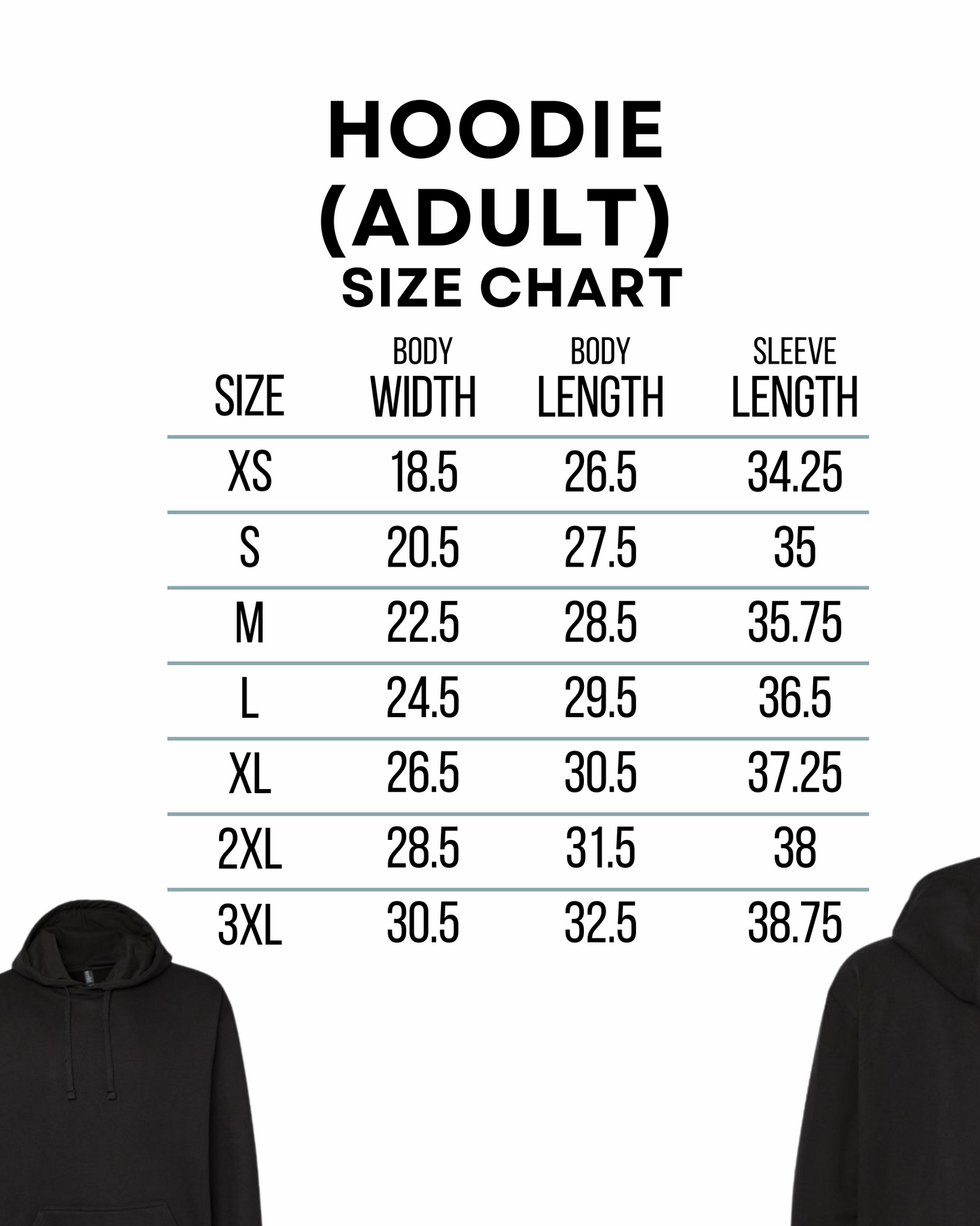 Premium Blend Hoodie Size Chart 