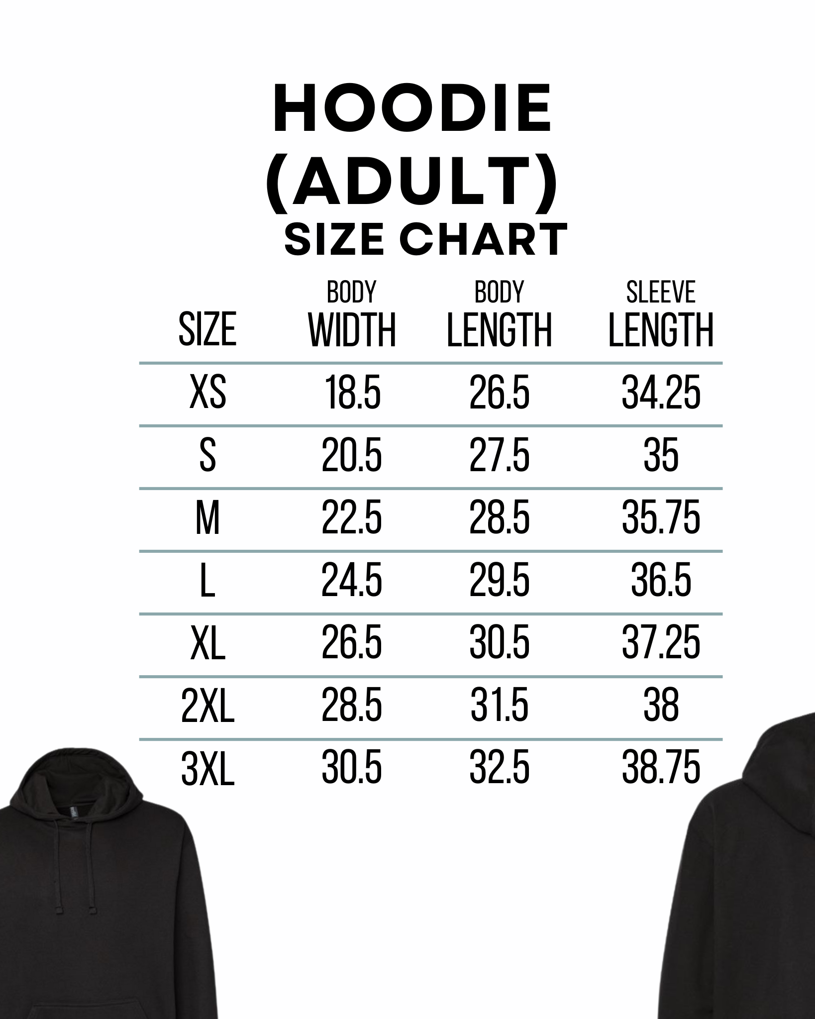 Premium Blend Hoodie Size Chart 
